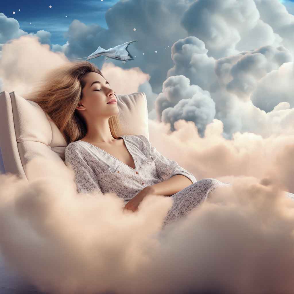 Entspannte Frau in den Wolken mit CBD Öl Wirkung