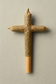 CBD Joint in Kreuzform mit Kartonfilter auf neutralem Hintergrund