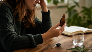 Person mit CBD-Produkt, die sich fragt, warum CBD nicht wie erwartet wirkt
